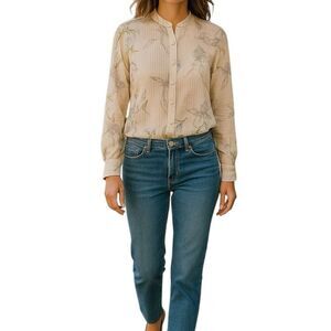 Forte Forte Cream Lily Print Italy Silk Blend Button Front Shirt Size 0